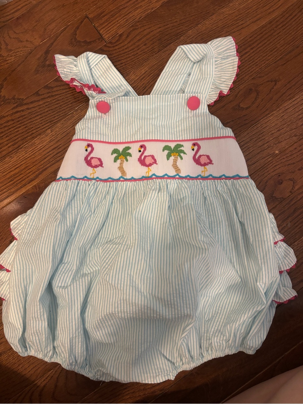 EUC Flamingo Smocked Bubble with Ruffles